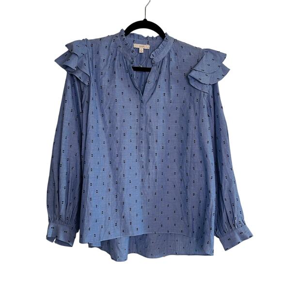 JOIE New SAMPLE Blue Swiss Dot Style Cotton Chambray Prairie Boho Top Size S - Picture 1 of 7